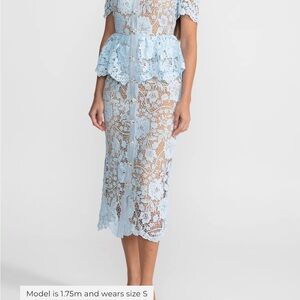Sheer Lace Midi Skirt in Light Blue